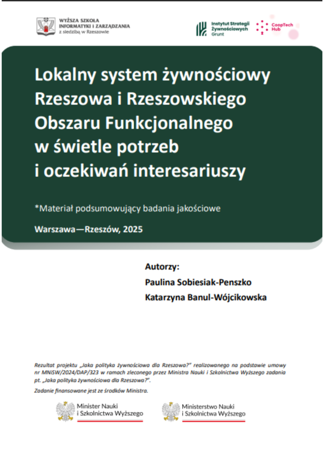 Lokalny system żywnościowy Rzeszowa i Rzeszowskiego Obszaru Funkcjonalnego w świetle potrzeb i oczekiwań interesariuszy